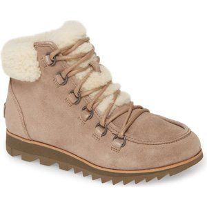 Sorel Harlow Shearling Bootie Lace Up Ash Brown